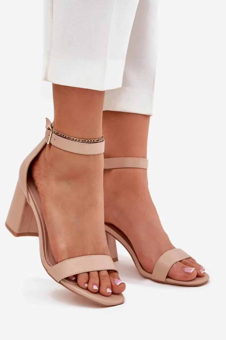 Eko Skórzane Sandały Damskie Na Słupku Beżowe Irini