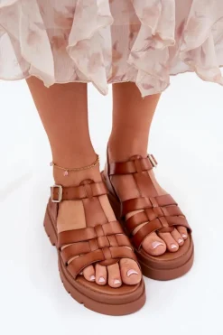 Eko Skórzane Sandały Damskie Na Platformie Camel Nendales