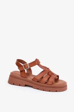 Eko Skórzane Sandały Damskie Na Platformie Camel Nendales