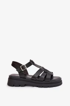 Eko Skórzane Sandały Damskie Na Platformie Czarne Nendales