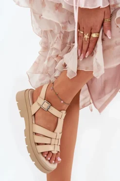 Eko Skórzane Sandały Damskie Na Platformie Beżowe Nendales