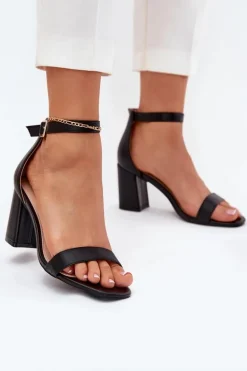 Eko Skórzane Sandały Damskie Na Słupku Czarne Irini