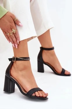 Eko Skórzane Sandały Damskie Na Słupku Czarne Irini