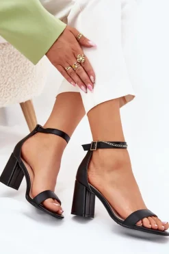 Eko Skórzane Sandały Damskie Na Słupku Czarne Irini