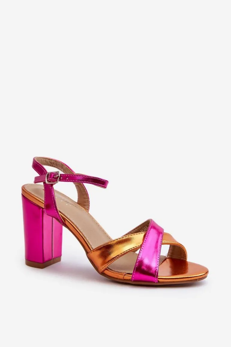 Eko Skórzane Sandały Na Obcasie Słupku Fuksja Abilica