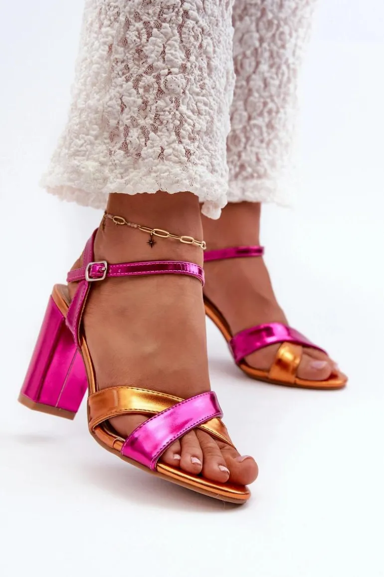 Eko Skórzane Sandały Na Obcasie Słupku Fuksja Abilica