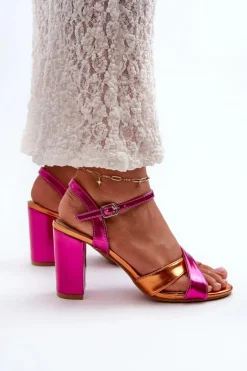 Eko Skórzane Sandały Na Obcasie Słupku Fuksja Abilica