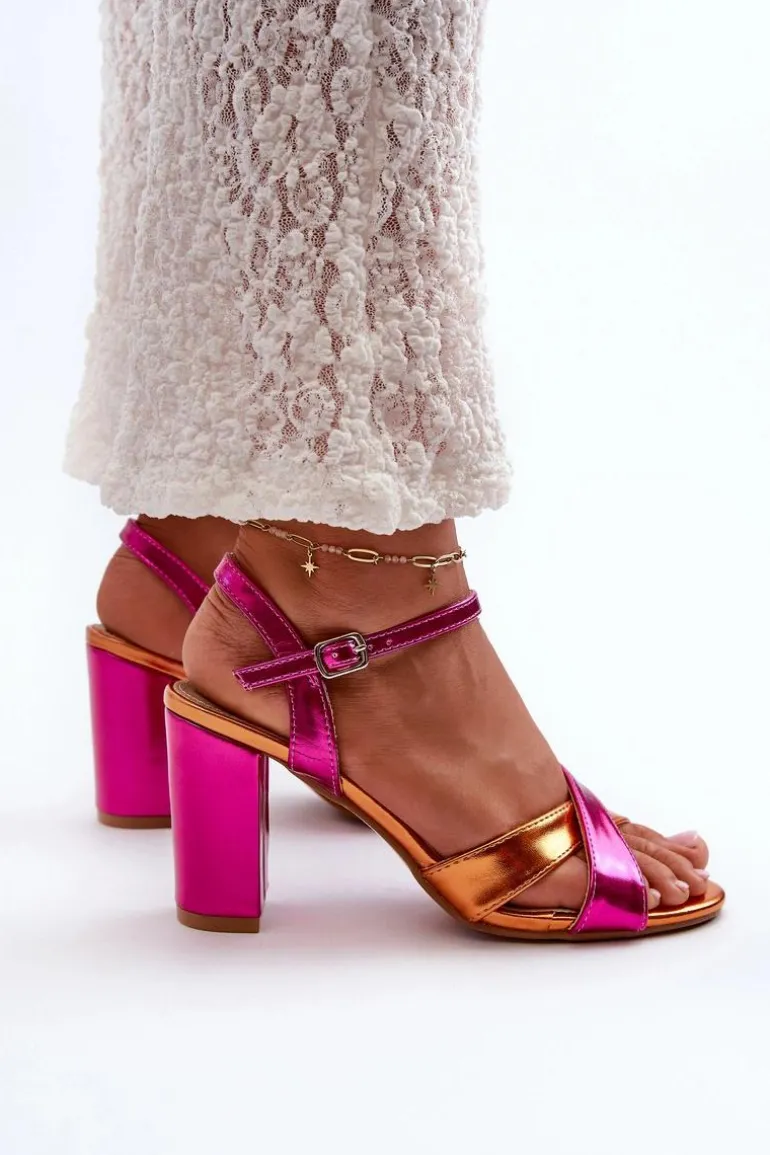 Eko Skórzane Sandały Na Obcasie Słupku Fuksja Abilica