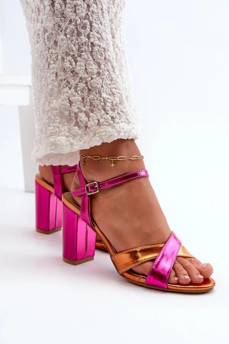 Eko Skórzane Sandały Na Obcasie Słupku Fuksja Abilica
