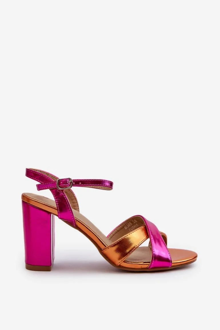 Eko Skórzane Sandały Na Obcasie Słupku Fuksja Abilica
