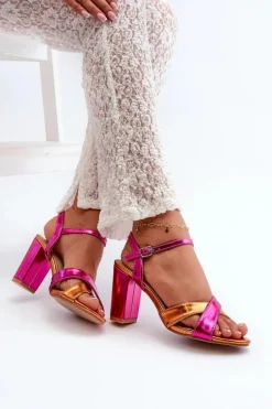 Eko Skórzane Sandały Na Obcasie Słupku Fuksja Abilica