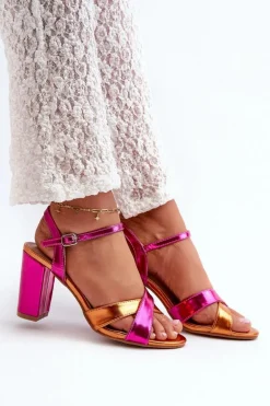 Eko Skórzane Sandały Na Obcasie Słupku Fuksja Abilica