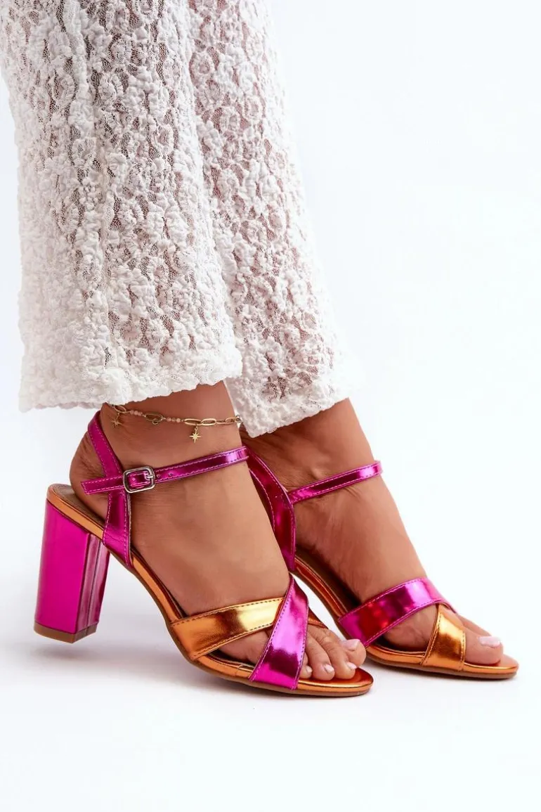 Eko Skórzane Sandały Na Obcasie Słupku Fuksja Abilica