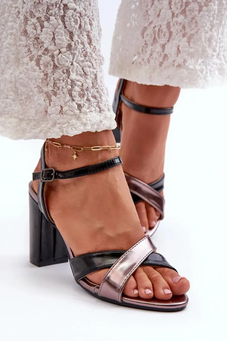 Eko Skórzane Sandały Na Obcasie Słupku Czarne Abilica