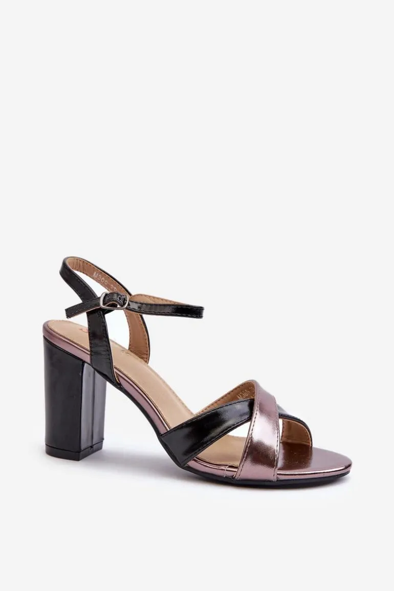 Eko Skórzane Sandały Na Obcasie Słupku Czarne Abilica