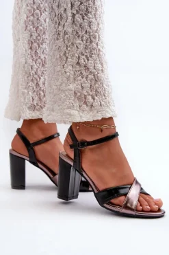 Eko Skórzane Sandały Na Obcasie Słupku Czarne Abilica