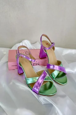 Eko Skórzane Sandały Na Obcasie Słupku Fioletowe Abilica