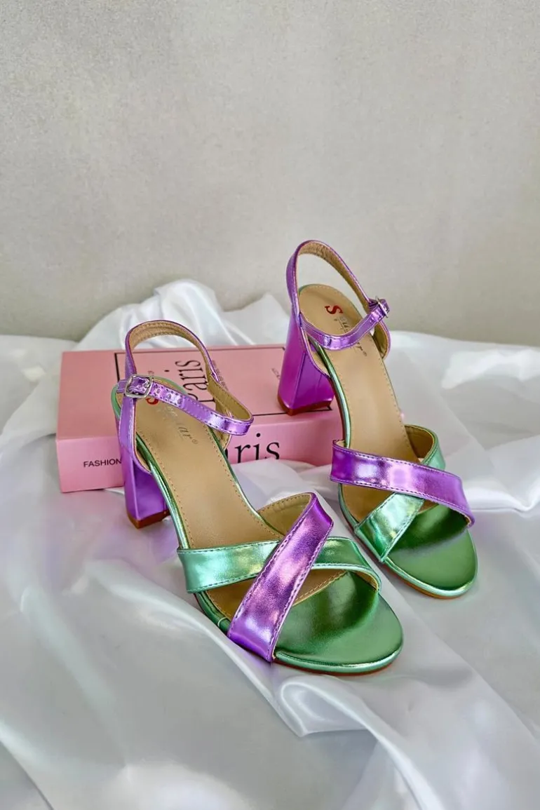 Eko Skórzane Sandały Na Obcasie Słupku Fioletowe Abilica