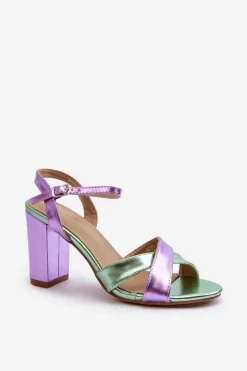 Eko Skórzane Sandały Na Obcasie Słupku Fioletowe Abilica
