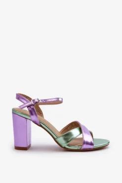 Eko Skórzane Sandały Na Obcasie Słupku Fioletowe Abilica
