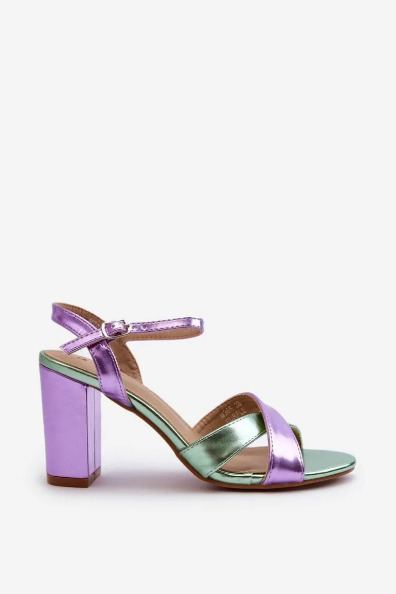 Eko Skórzane Sandały Na Obcasie Słupku Fioletowe Abilica