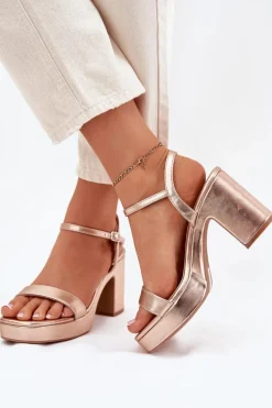 Eko Skórzane Sandały Na Słupku Różowe Złoto Lillita