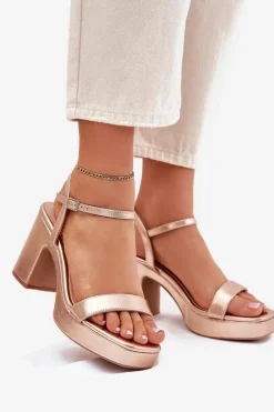 Eko Skórzane Sandały Na Słupku Różowe Złoto Lillita