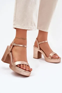 Eko Skórzane Sandały Na Słupku Różowe Złoto Lillita