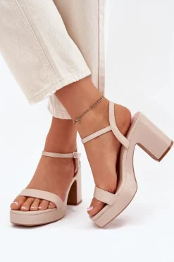 Eko Skórzane Sandały Na Słupku Beżowe Lillita