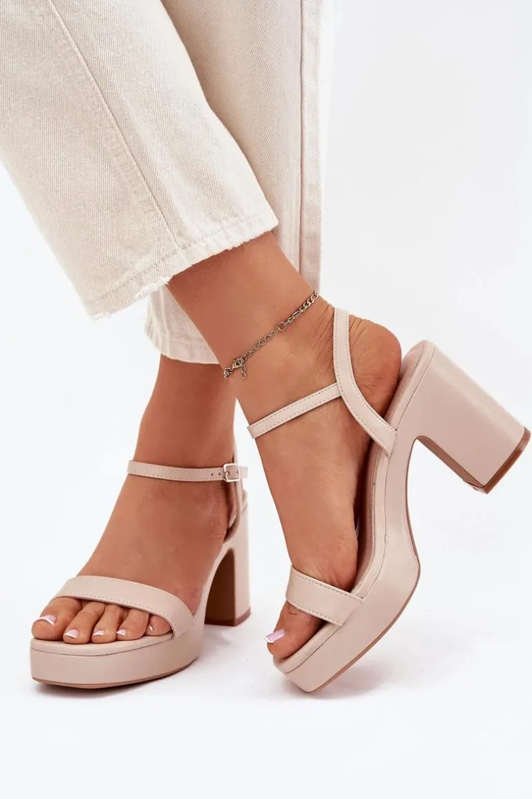 Eko Skórzane Sandały Na Słupku Beżowe Lillita