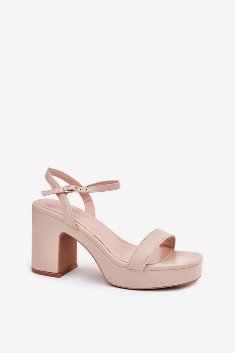 Eko Skórzane Sandały Na Słupku Beżowe Lillita
