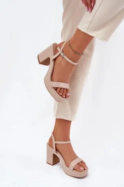 Eko Skórzane Sandały Na Słupku Beżowe Lillita