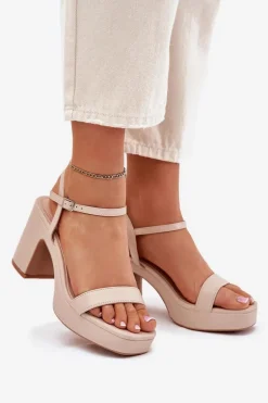 Eko Skórzane Sandały Na Słupku Beżowe Lillita