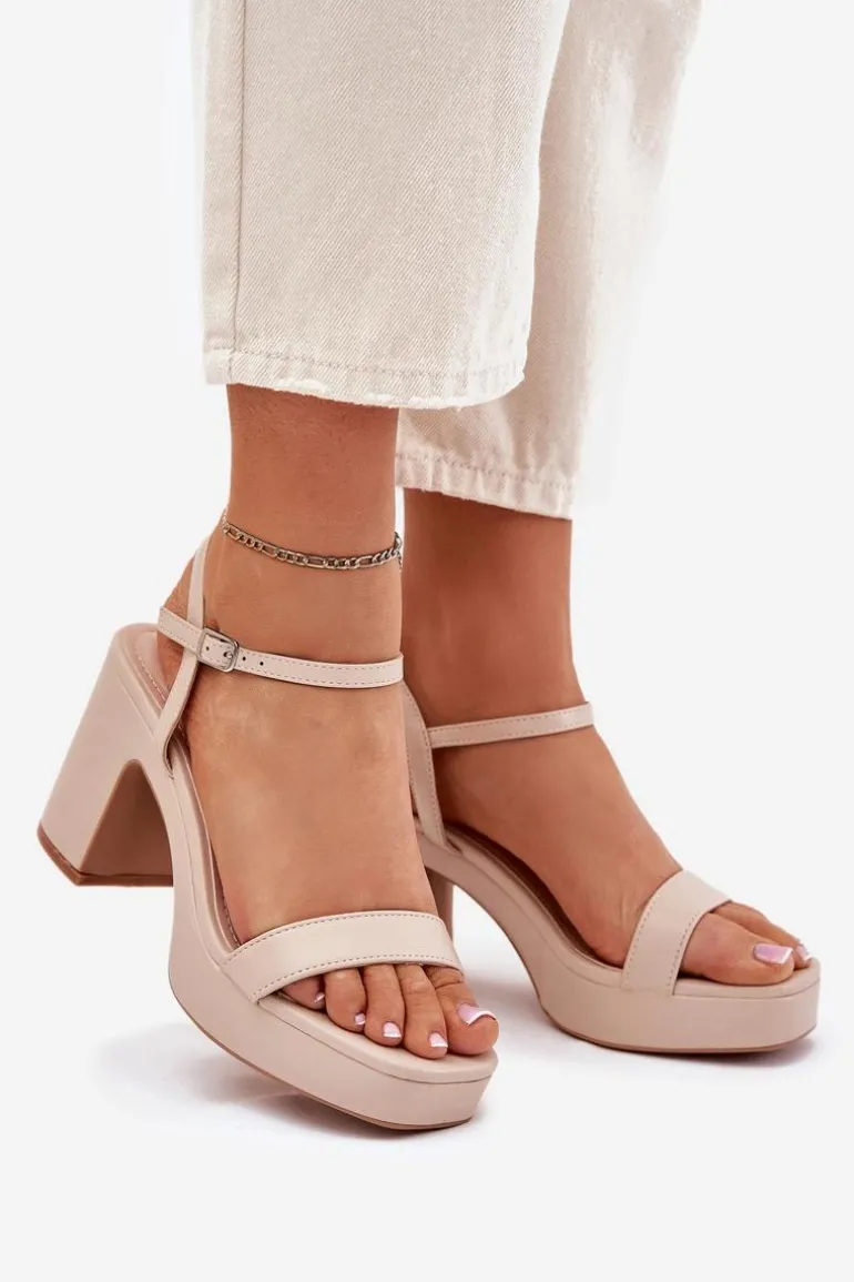 Eko Skórzane Sandały Na Słupku Beżowe Lillita