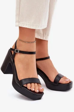 Eko Skórzane Sandały Na Słupku Czarne Lillita