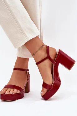 Eko Skórzane Sandały Na Słupku Bordowe Lillita