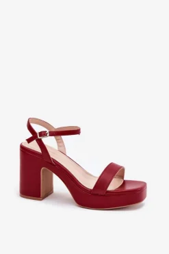 Eko Skórzane Sandały Na Słupku Bordowe Lillita