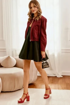 Eko Skórzane Sandały Na Słupku Bordowe Lillita