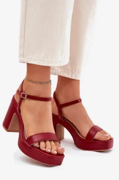 Eko Skórzane Sandały Na Słupku Bordowe Lillita