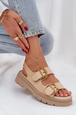 Eko Skórzane Sandały Z Klamrami Beżowe Vulinea