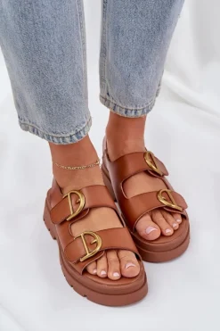 Eko Skórzane Sandały Z Klamrami Camel Vulinea