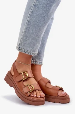 Eko Skórzane Sandały Z Klamrami Camel Vulinea