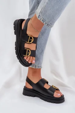 Eko Skórzane Sandały Z Klamrami Czarne Vulinea