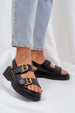 Eko Skórzane Sandały Z Klamrami Czarne Vulinea