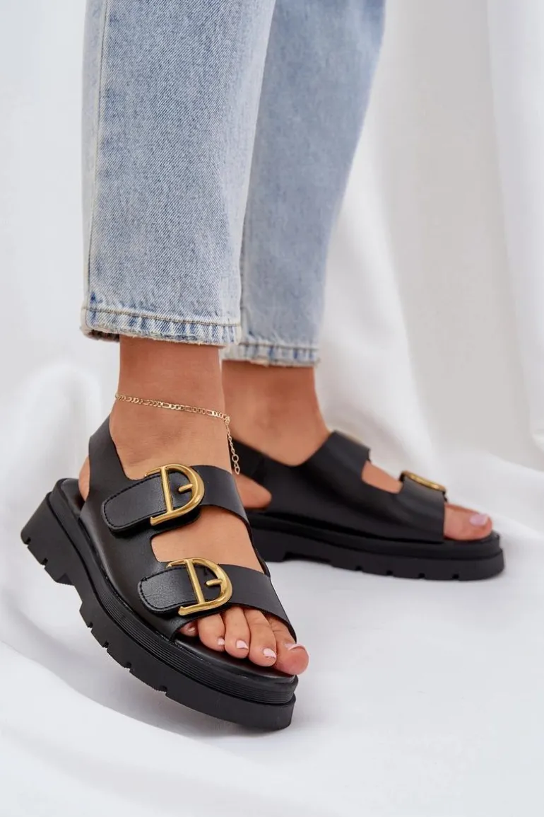 Eko Skórzane Sandały Z Klamrami Czarne Vulinea