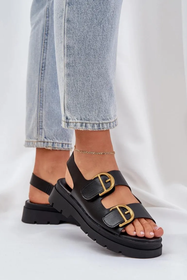 Eko Skórzane Sandały Z Klamrami Czarne Vulinea