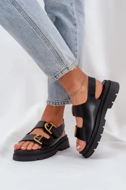 Eko Skórzane Sandały Z Klamrami Czarne Vulinea