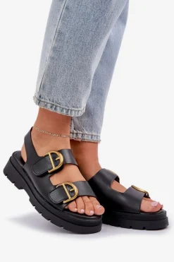 Eko Skórzane Sandały Z Klamrami Czarne Vulinea