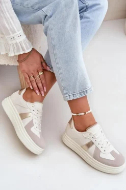 Eko Skórzane Sneakersy Damskie Na Platformie Beżowe Goriette