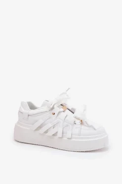 Eko Skórzane Sneakersy Na Platformie Białe Penolle